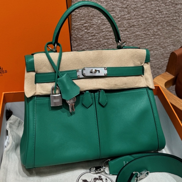【エルメス HERMES】ケリーラキ32 ヴォースイフト グリーン シルバー金具(100%手縫い)
